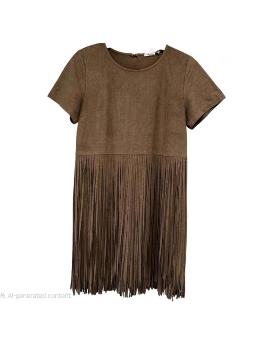 Love Riche Taupe Faux Suede Fringe Dress Boho Western Gypsy NWT Medium - Picture 2 of 6